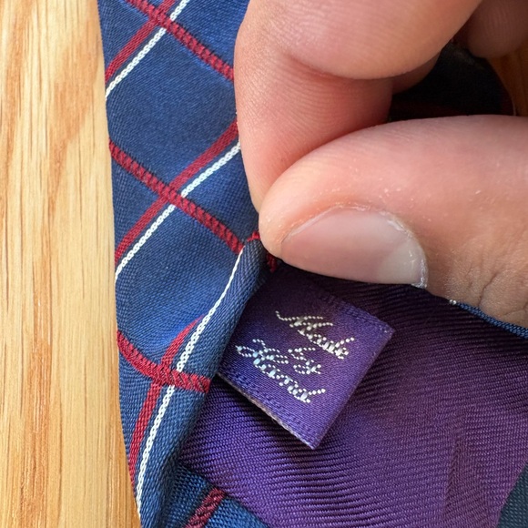 Ralph Lauren Purple Label Vintage 90s Navy Blue Windowpane Check 100% Silk Tie